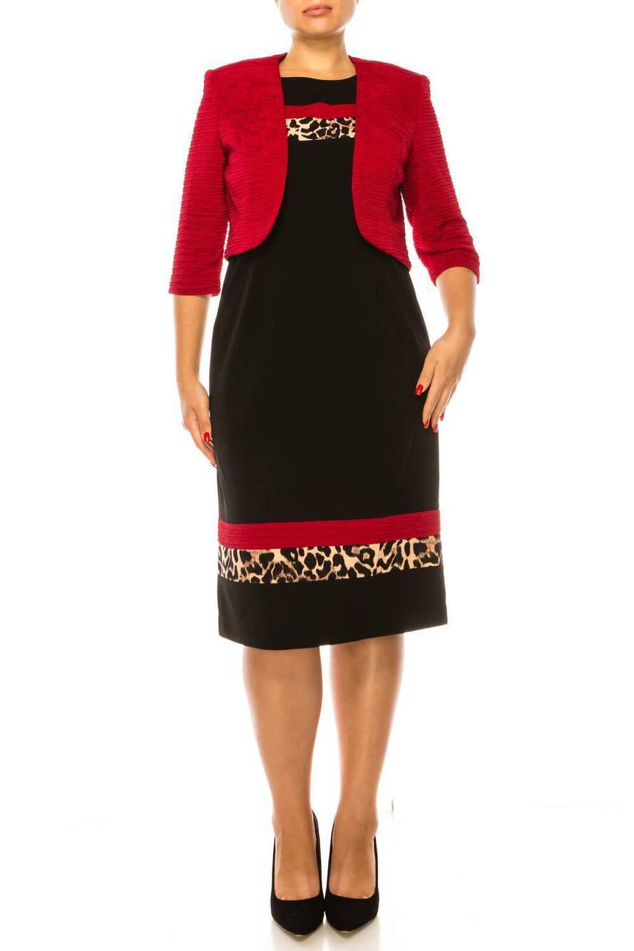 NEW MAYA BROOKE animal print cropped jacket dress 2-piece set in red black